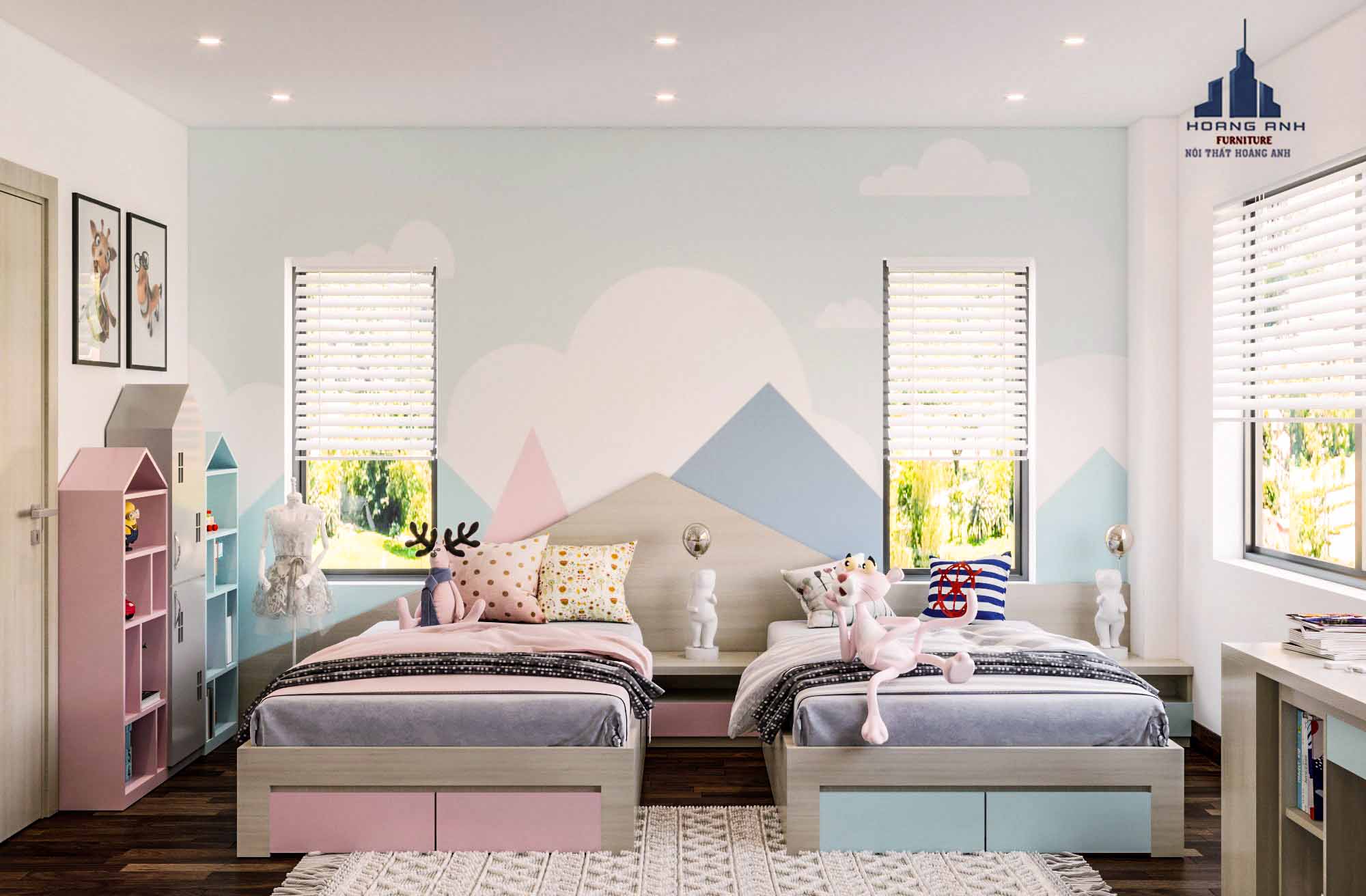 Thiết kế  thi công phòng ngủ  đôi cho bé chị Hà - TP Ninh Bình