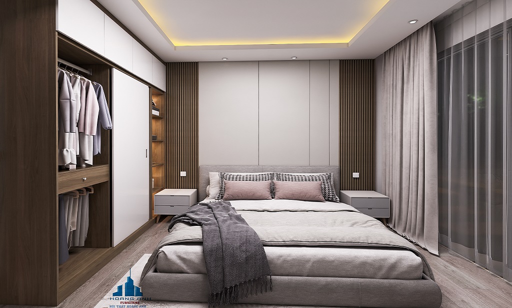  Mẫu thiết kế nội thất phòng ngủ với tủ áo cánh Lùa hiện đại 26m2 - Chị Vân tại TP Thanh Hoá
