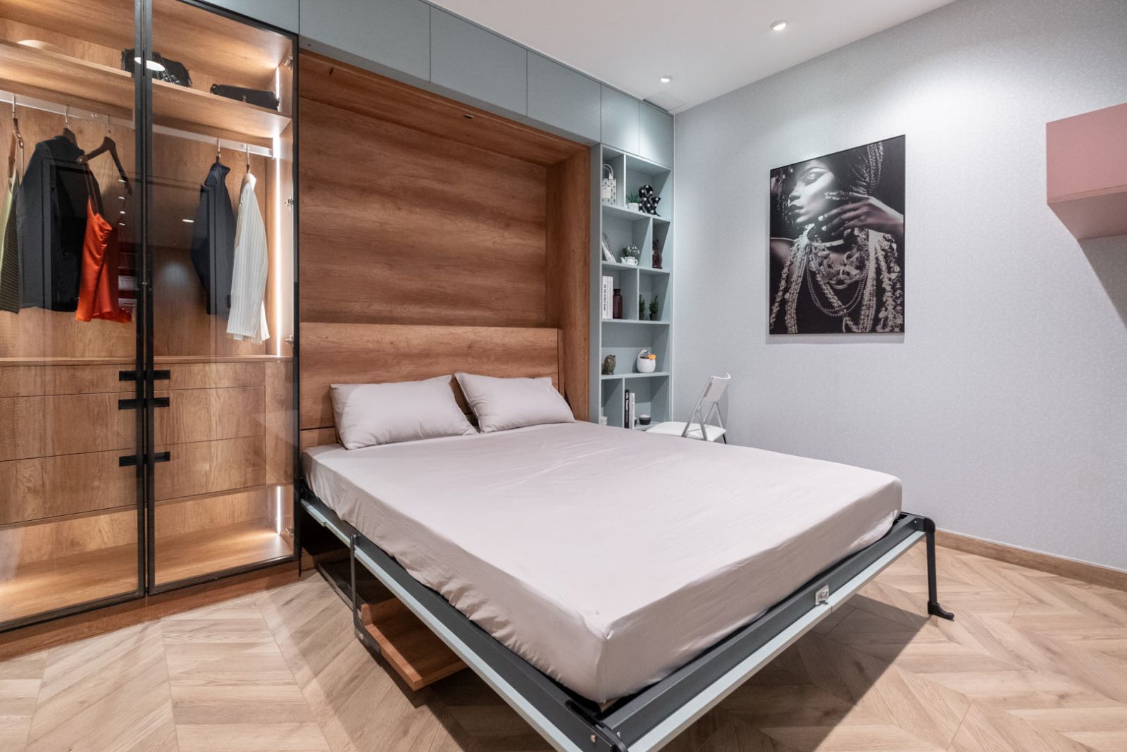 09 Mẫu thiết kế phòng ngủ 16 m2 bạn có thể ứng dụng phụ kiện giường nâng hạ thông minh