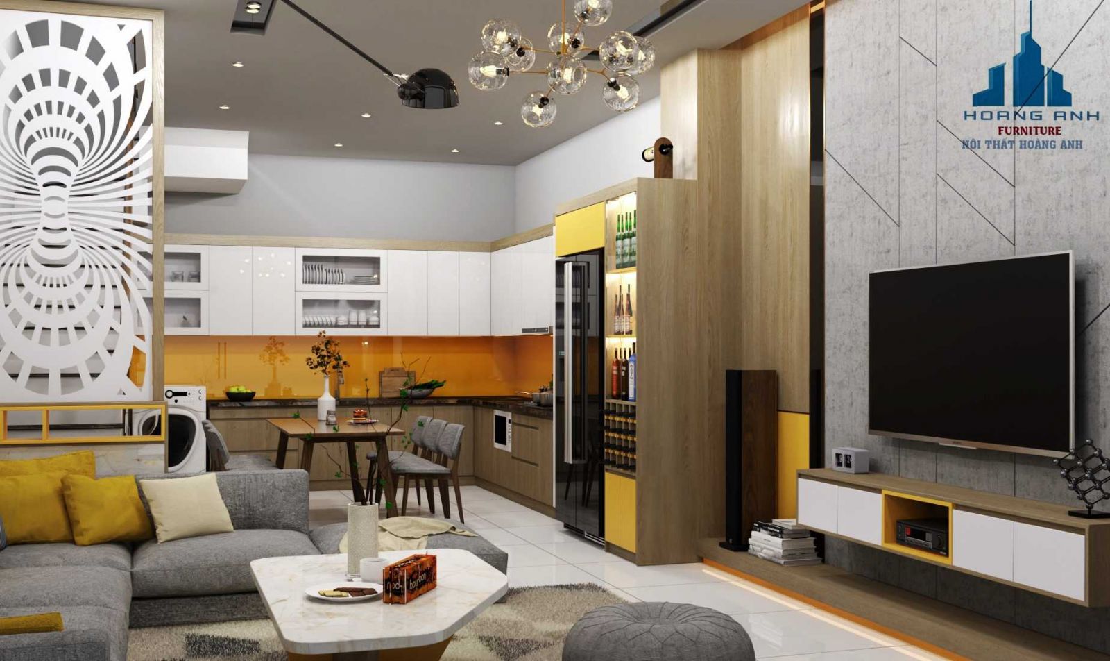 53 Mẫu thiết kế nội thất phòng khách liền bếp năm 2023