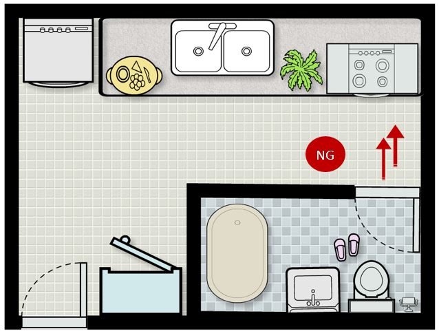 Không đặt bếp đối diện cửa phòng vệ sinh